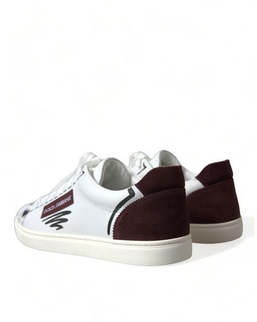 Dolce & Gabbana White Bordeaux Leather Logo Low Top Sneakers Shoes for men