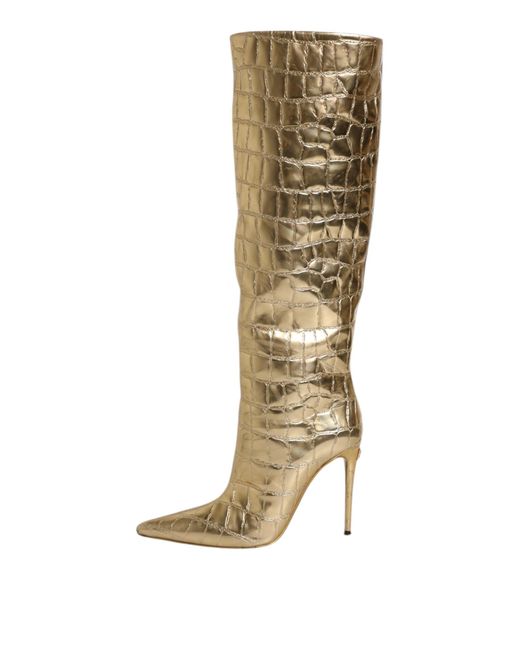 Dolce & Gabbana Metallic Leather Stiletto Heels High Boots Shoes