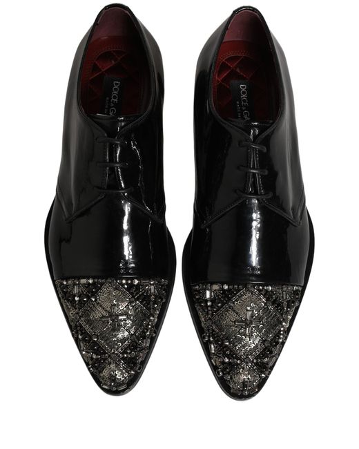Dolce & Gabbana Black Embellished Men Derby Dress Formal Shoes for men