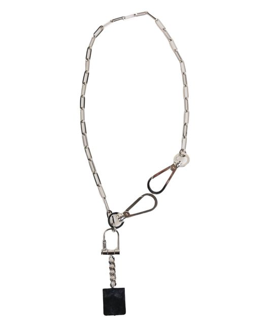 Dolce & Gabbana White Tone Metal Chain Dg Logo Pendant Necklace for men