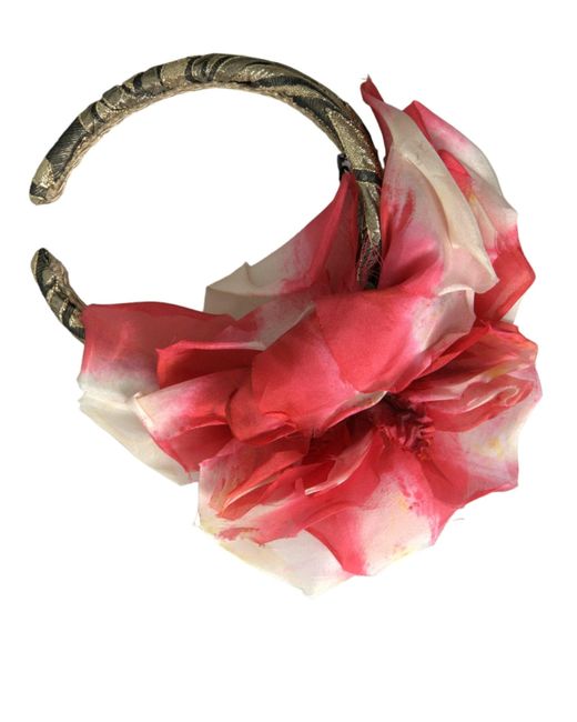 Dolce & Gabbana Red Floral Applique Silk Headband Diadem