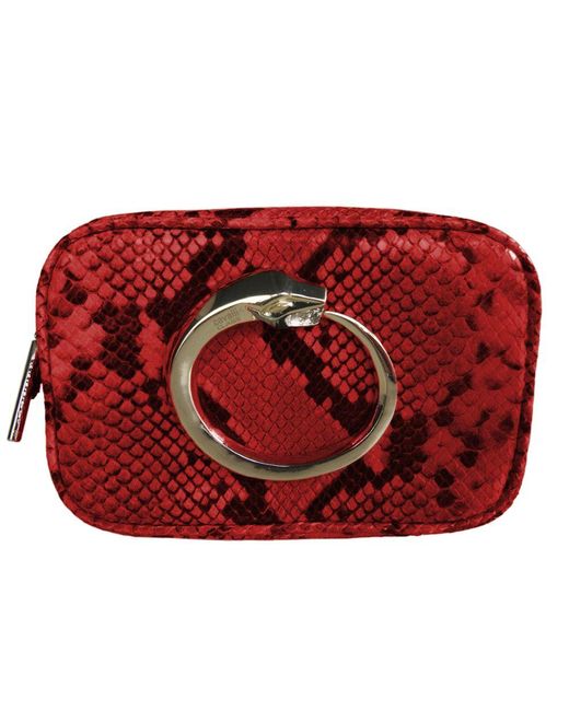 Class Roberto Cavalli Red Leather Di Calfskin Clutch Bag