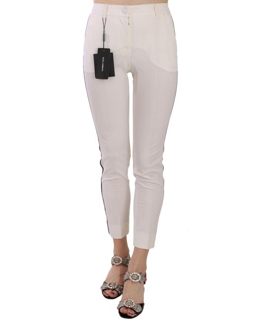 Dolce & Gabbana White Side Stripe Cropped Skinny Pants