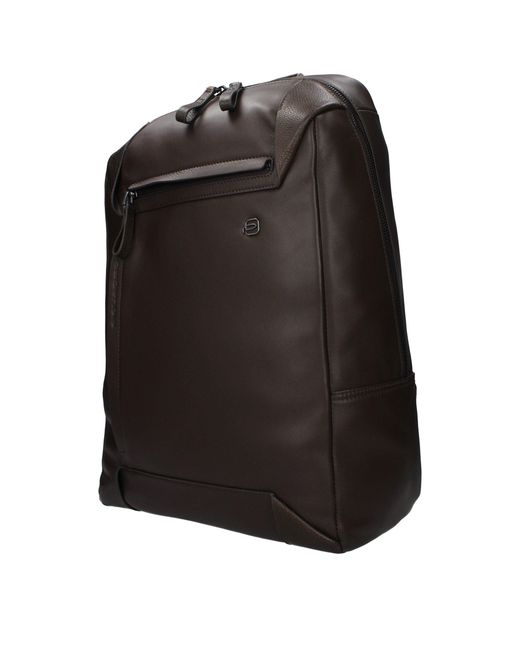 Piquadro Black Brown Leather Backpack for men