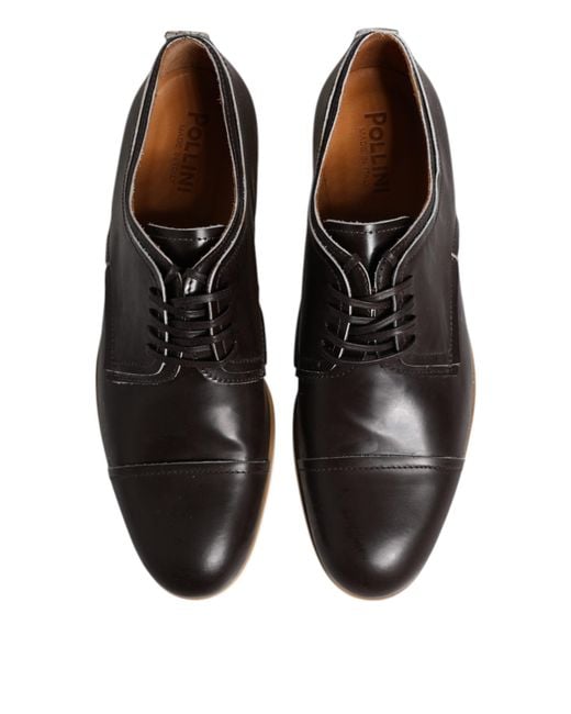 Pollini Black Dark Brown Leather Derby Lace Up Dress Formal Shoes for men