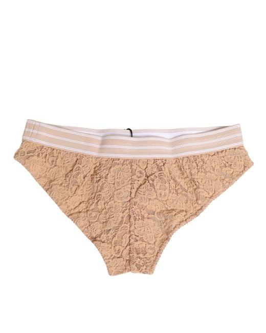 Dolce & Gabbana Natural Beige Lace Brasiliano Briefs Logo Waistband Underwear