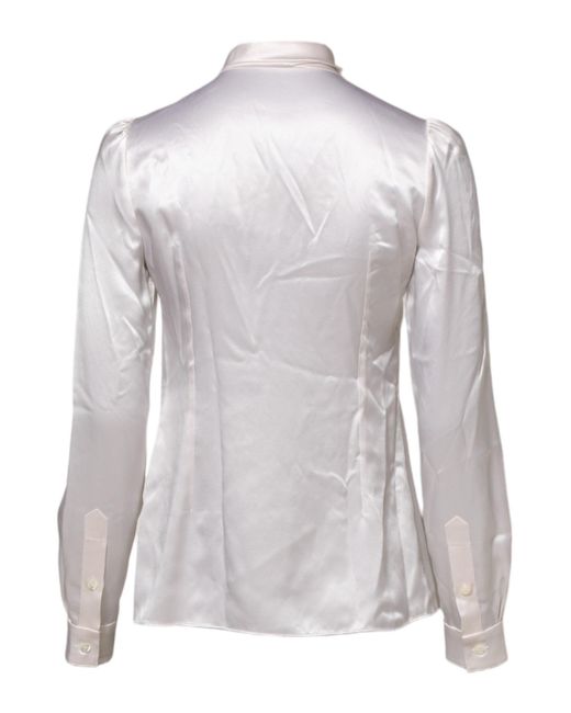 Dolce & Gabbana Gray White Ascot Collar Long Sleeve Blouse Top