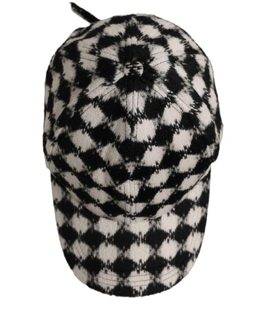 Dolce & Gabbana Men Black White Diamond Wool Baseball Cap Hat for men