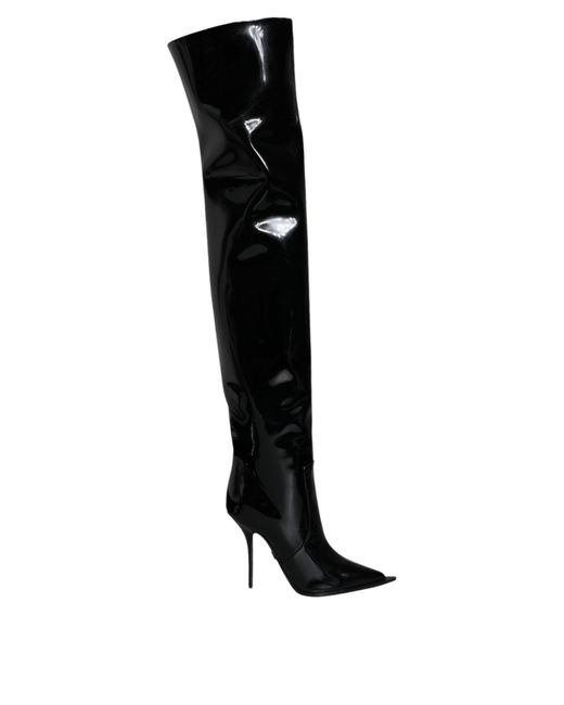 Dolce & Gabbana Black Patent Leather Knee High Boots Shoes (Pre-Owned)