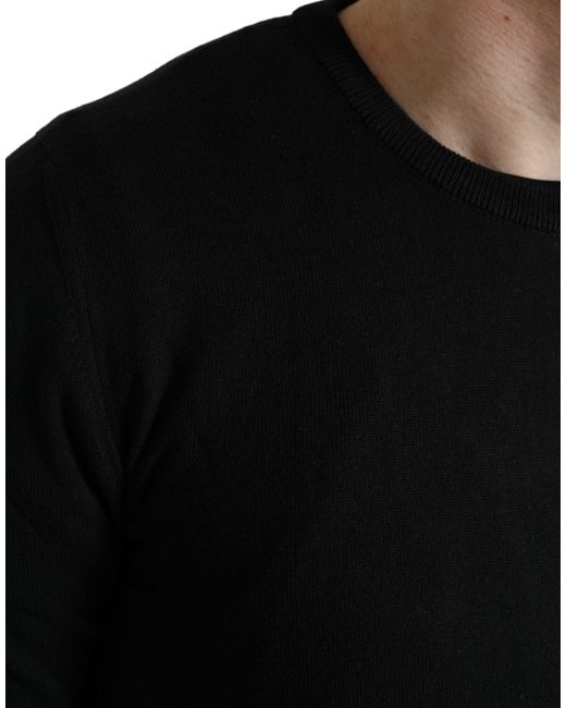 Dolce & Gabbana Black Cotton Crew Neck Men Pullover Sweater for men