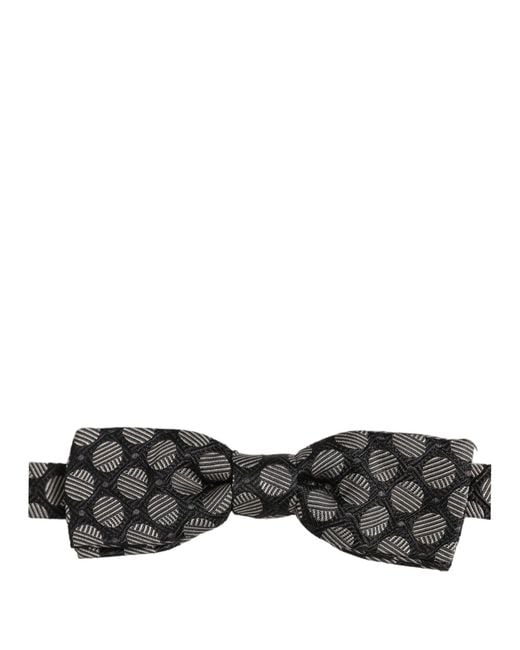 Dolce & Gabbana Black White Geometric Silk Adjustable Neck Papillon Bow Tie for men