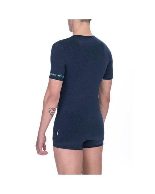 Bikkembergs Blue Black Cotton Men's T for men