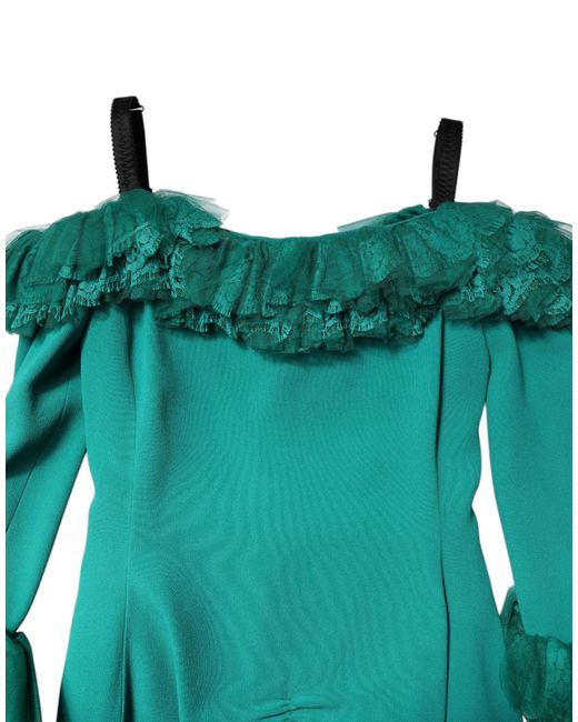 Dolce & Gabbana Green Lace Off Shoulder Sheath Mini Dress for men