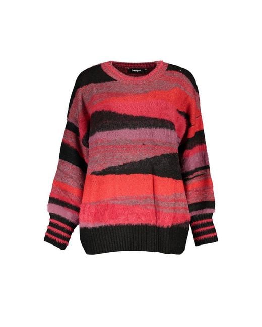 Desigual Red Chic Turtleneck Sweater With Contrast Details