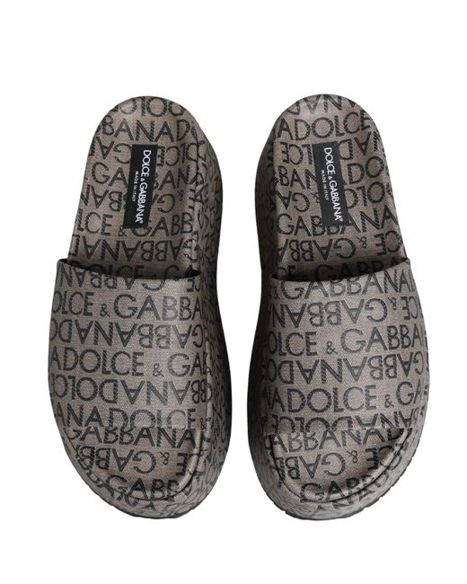 Dolce & Gabbana Gray Leather Monogram Logo Sandals Shoes for men