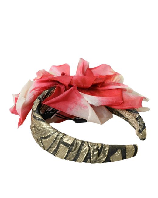Dolce & Gabbana Red Floral Applique Silk Headband Diadem