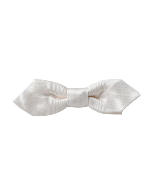 Dolce & Gabbana White Silk Adjustable Neck Papillon Bow Tie for men