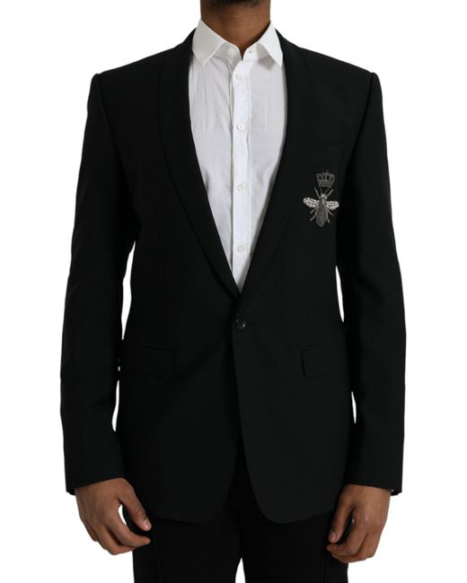 Dolce & Gabbana Black Crown Bee Martini Single Breasted Coat Blazer for men