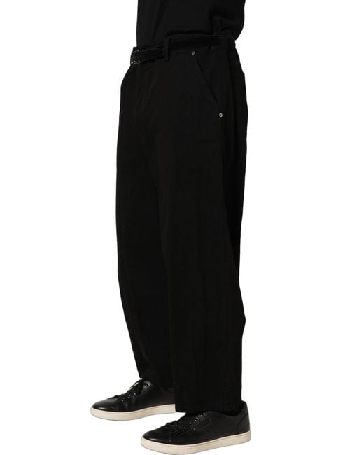 Dolce & Gabbana Black Mid Waist Straight Trouser Pants Cotton for men