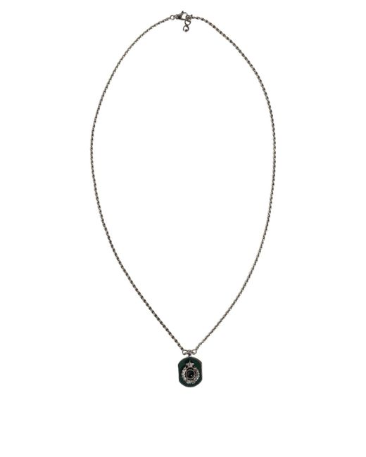 Dolce & Gabbana Metallic Sterling Silver 925 Chain Bar Gem Pendant Logo Necklace for men