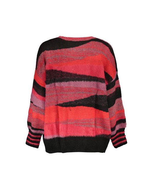 Desigual Red Chic Turtleneck Sweater With Contrast Details