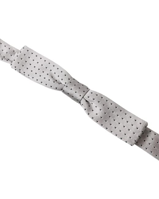 Dolce & Gabbana Black Gray Dotted Silk Adjustable Men Neck Papillon Bow Tie for men