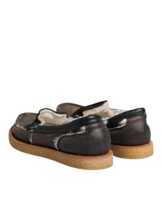Dolce & Gabbana Black Brown White Calfskin Leather Loafers Shoes for men