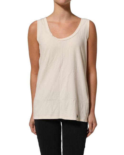 Aniye By Natural Beige Viscose Sleeveless Round Neck Tank Top