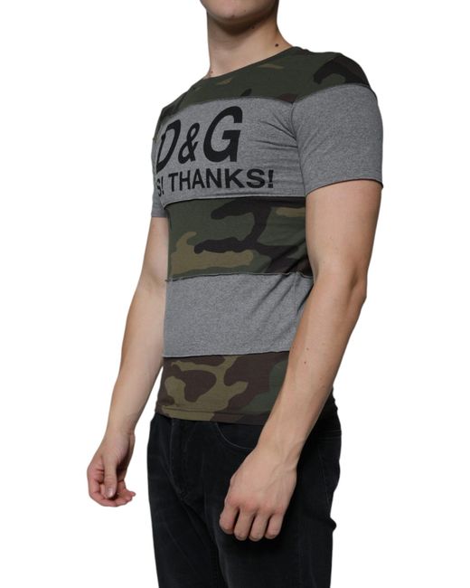 Dolce & Gabbana Black Multicolor Camouflage Cotton Crew Neck T for men