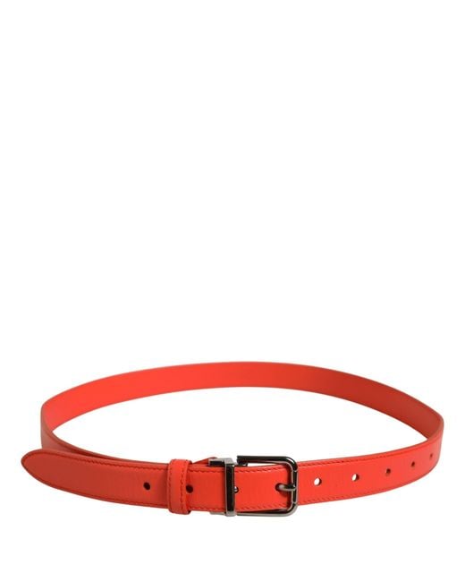 Dolce & Gabbana Red Leather Silver Metal Buckle Cintura Belt