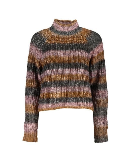 Desigual Brown Chic Turtleneck Sweater With Contrast Details