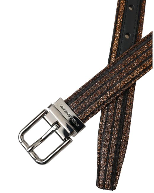 Dolce & Gabbana Black Jacquard Stripes Metal Buckle Belt