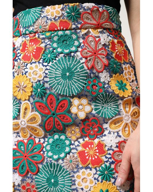 Dolce & Gabbana Multicolor Floral Lace High Waist Mini Skirt for men