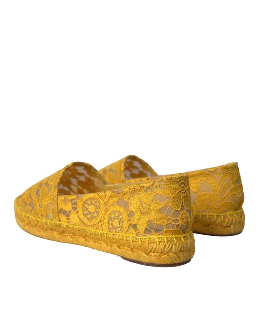 Dolce & Gabbana Yellow Taormina Lace Espadrille Loafers Flats Shoes