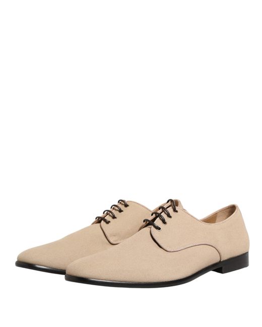 Dolce & Gabbana White Beige Canvas Derby Lace Up Dress Men Shoes for men