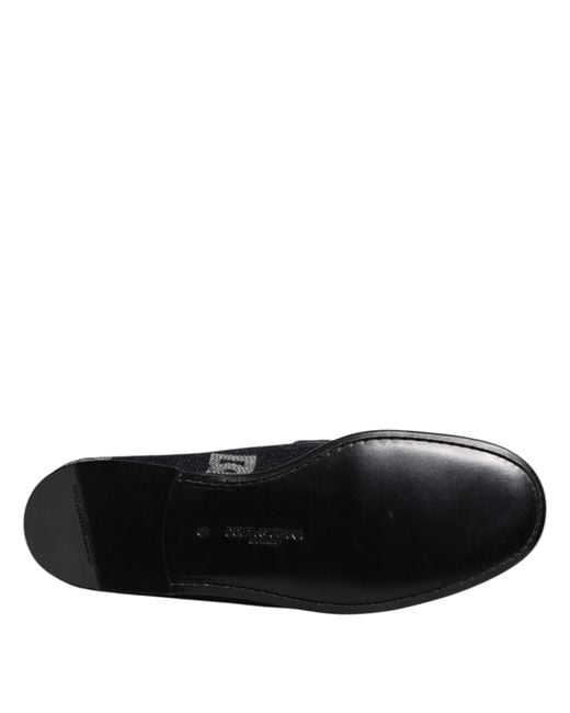 Dolce & Gabbana Black Blue Logo Cotton Loafers Formal Dress Shoes for men