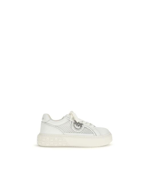 Pinko White Calf Leather Bos Taurus Platform Sneakers