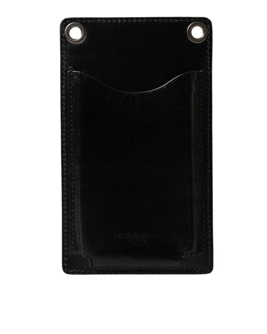 Dolce & Gabbana Black Calf Leather Zip Logo Shoulder Neck Strap Wallet for men