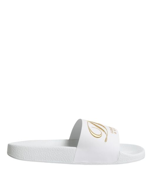 Dolce & Gabbana White Leather Slides Sandals Beachwear Shoes for men