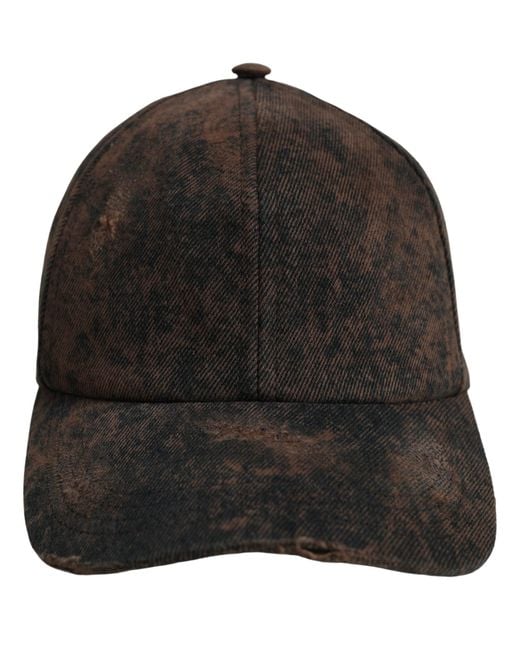 Dolce & Gabbana Black Men Brown Cotton Distressed Baseball Cap Hat for men