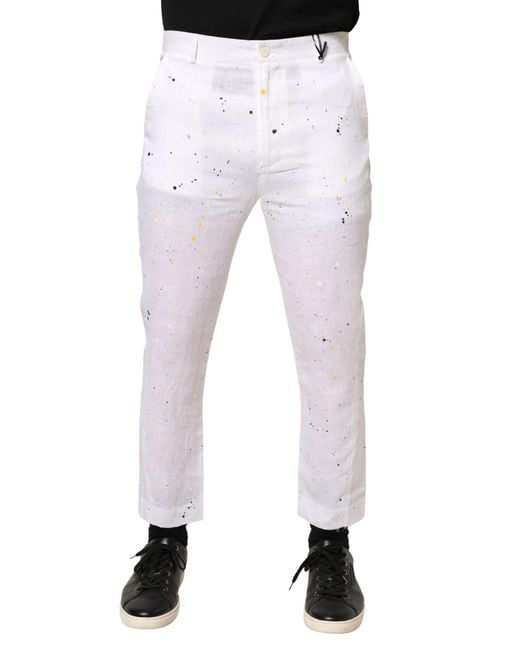 Daniele Alessandrini White Paint Print Skinnyfit Trouser Pants for men