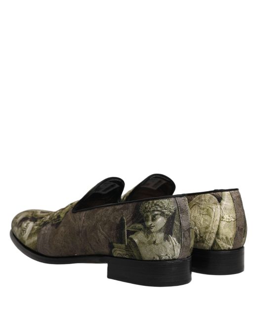 Dolce & Gabbana Gray Brown Baroque Print Slip On Loafers Shoes for men