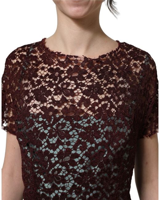 Dolce & Gabbana Purple Multicolor Floral Lace Taffeta Pleated Midi Dress