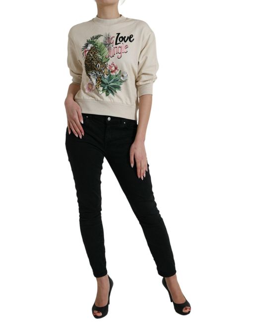 Dolce & Gabbana Multicolor Beige Jungle Printed Cotton Pullover Sweater
