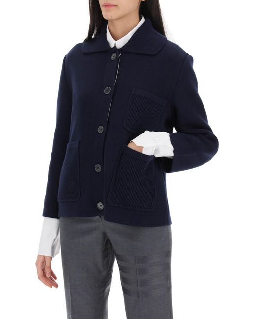 Thom Browne Blue Cotton Cashmere Knit Jacket