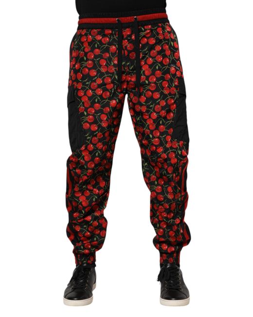 Dolce & Gabbana Black Red Cherry Print Men Sweatpants Pants for men