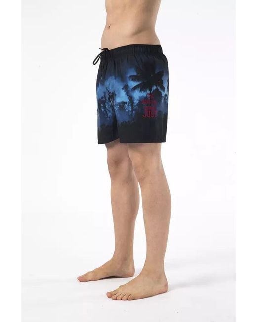 Just Cavalli Blue Swim Trunks Allover Print for men
