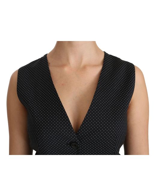 Dolce & Gabbana Black Dotted Waistcoat Vest Blouse Top