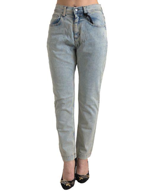 Dolce & Gabbana Blue Washed Cotton Mid Waist Skinny Jeans