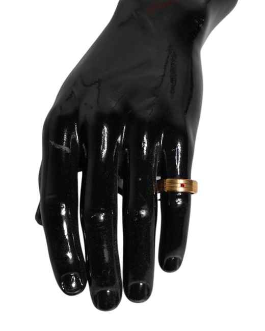 Dolce & Gabbana Metallic Gold Tone Brass Red Crystal Dg Logo Ring for men